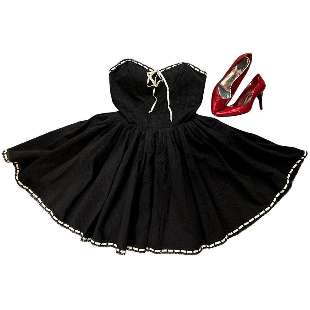 Rare Vintage Betsey Johnson Collection Dress | Black Seersucker Corset 10 M